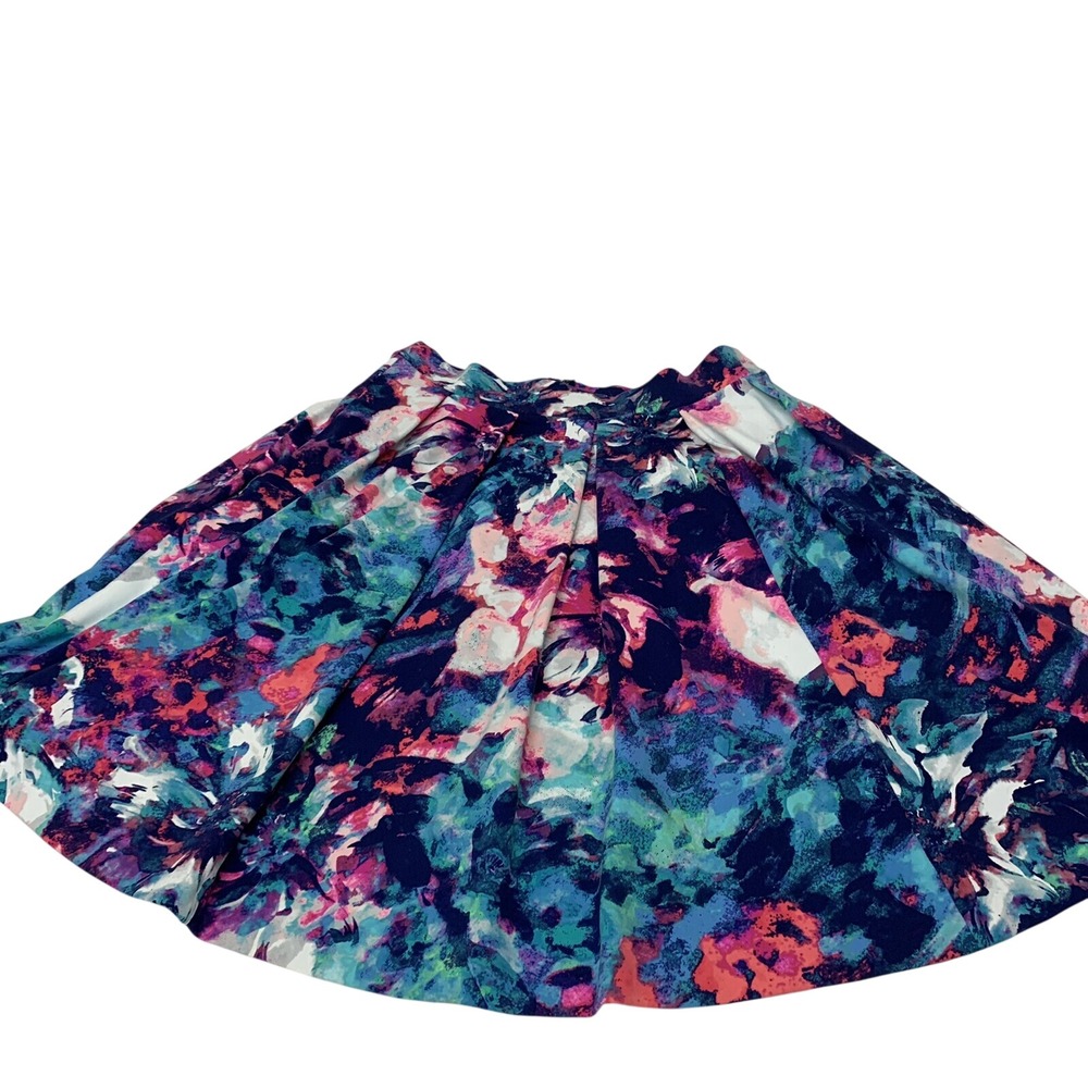 Cynthia Rowley Skater Skirt Small Pink Watercolor Pleats Pockets Colorful